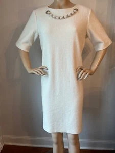 NWT St John knit dress size 8 White Boucle  knit wool rayon - Picture 1 of 7