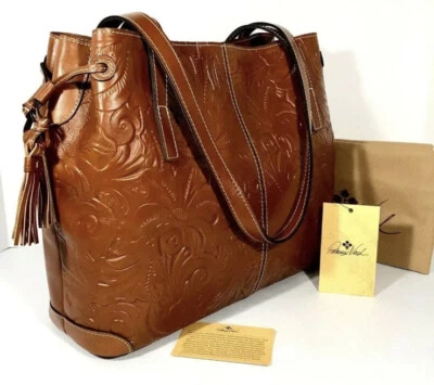 PATRICIA NASH Kemble 托特包花卉抛光工具棕色皮革 P82007 — 第 1/4 张图片