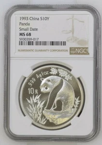1993 Chin Silver Panda 10 Yuan Small Date MS68 - Picture 1 of 2