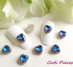 3D Nail Art Purple Blue Pink Rhinestone Silver Heart Frame Jewel Gem Alloy Metal - Picture 1 of 5