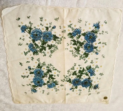 Pañuelo pañuelo blanco marfil con flores azules Foto 1 de 4