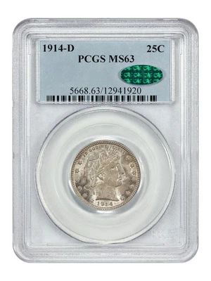 1914-D 25C PCGS/CAC MS63 - Barber Quarter - Image 1 of 4