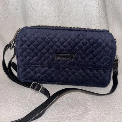 Vera Bradley Veludo Pequeno Tiracolo Azul RFID Protegido Alça Ajustável 7x4x2 - Imagem 1 de 4