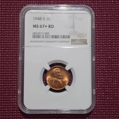 1948s 1c Lincoln penny,ms 67+RD,$1380 NGC price guide  - Image 1 of 4