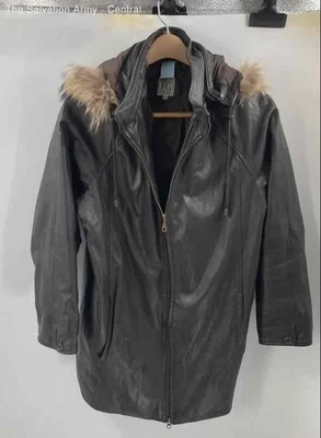 Casaco Parka Field Gear Feminino de Couro Preto com Capuz Zíper Completo Tamanho G - Imagem 1 de 4