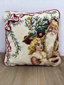 Almohada de Navidad Needlepoint Santa 9x9 Terciopelo Respaldo Pequeño Cojín Defecto - Imagen 1 de 11