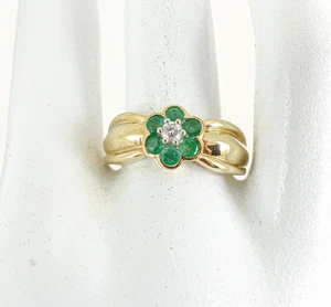 9 kt Gold Smaragd Ring Diamant Cluster gepunzt Größe Q mit Geschenkbox - Bild 1 von 12