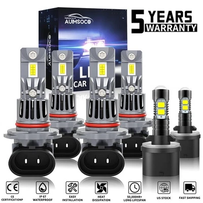 For Pontiac Grand Am 1992-1998 White LED Headlight Fog Light Bulbs Hi Low Kit - Image 1 of 4