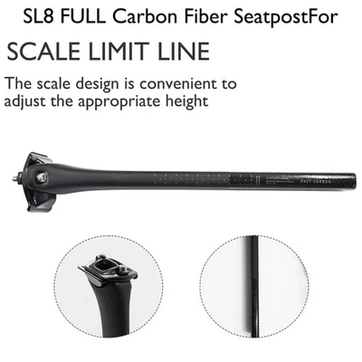 Tija de sillín de fibra de carbono ultraligera para bicicleta de carretera mate 300 mm/380 mm 0 mm desplazada Foto 1 de 4