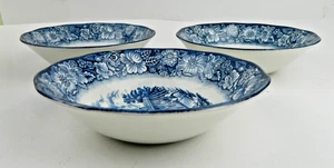LIBERTY BLUE MOUNT VERNON CEREAL BOWLS(3) STAFFORDSHIRE IRONSTONE - Picture 1 of 8