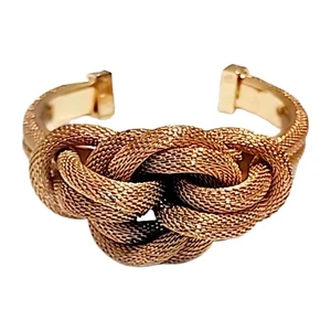 Damen Armreif Armband Gold Seil Mesh Mid Century Modern Selten - Bild 1 von 6