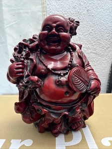 Laughing Buddha Figurine 10.5” Resin Wealth Richness Red Decor Statue 10 Lbs - Picture 1 of 8