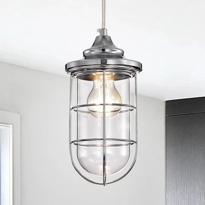 Tiago Chrome 1 Light Clear Glass Shade Pendant Lamp Silver - Image 1 of 4