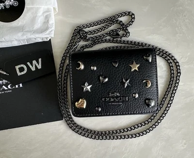 NWT COACH BLACK RIVETS SMALL MINI WALLET WITH CROSSBODY CHAIN CC179 - Image 1 of 4