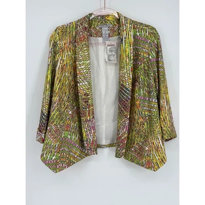 Chaqueta Alberto Makali Abstracta Talla M Frente Abierto Verde Amarillo ¡Hermosa! Org $175 Foto 1 de 4