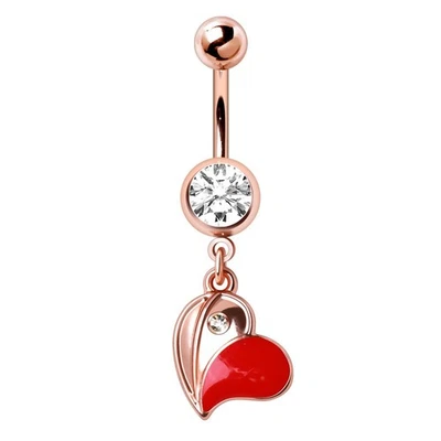 Rose Gold Plated Red Floating Heart Dangle Navel Ring - Image 1 of 3