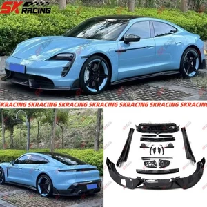 For Porsche Taycan 20+ Dry Carbon Fiber Front Rear Lip Side Skirts Wing BodyKits - Picture 1 of 48