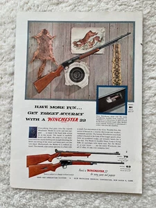 1955 Winchester 22 Rifle Model 61 63 & 75 Print Ad Rabbit Squirrel - Picture 1 of 1