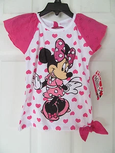 NWT Girl's Disney Minnie Mouse White Pink Bow Back short sleeve Tee shirt Sz 5 - Picture 1 of 6