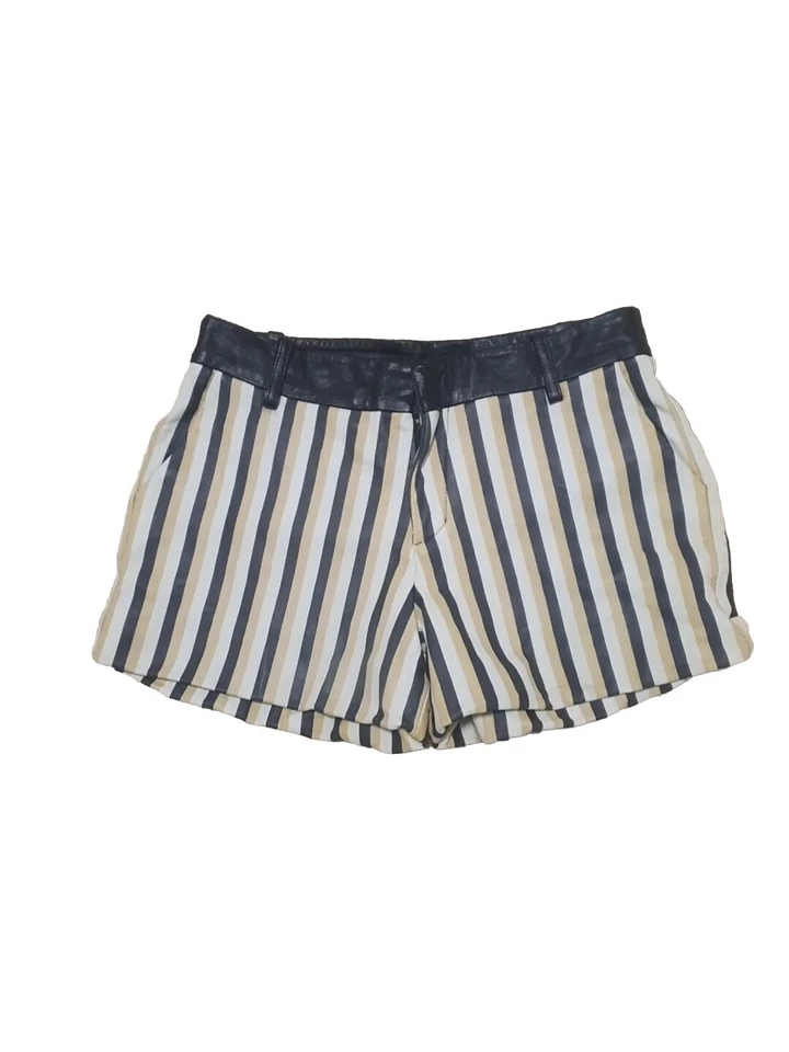 EACH X OTHER PARIS Size S approx 10 Lamb Leather Black Cream Striped Shorts - image 1 of 4