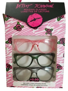 Betsey Johnson 3 Pack Reading Glasses Readers +2.00 Pink Green Gray - Picture 1 of 6