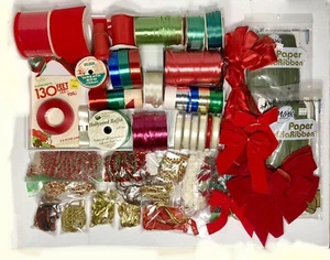 Lot/60+ VTG Christmas Bows & Ribbon Gifts Crafts Decor Red Velvet Satin Trim - Picture 1 of 5