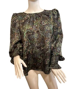 Pleione Damen Bluse M lang Puffärmel Paisley geblümt braun grün blau elegant - Bild 1 von 14
