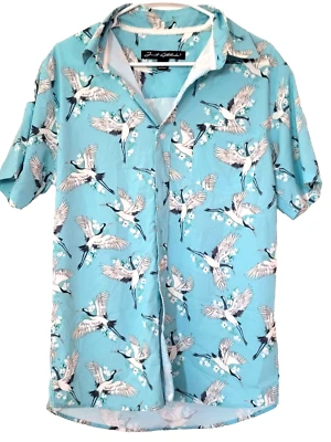Рубашка на пуговицах мужская Just Attitude средний размер синяя птица цветочный принт поли спандекс - Изображение 1 из 3