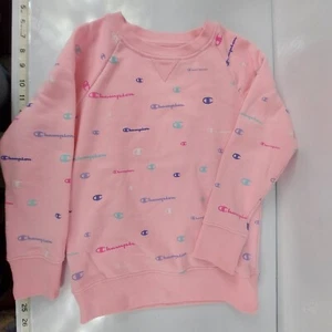 Pink Girls Small Champion Sweatshirt Crew Neck Kids Youth S Logo All Over - Picture 1 of 7