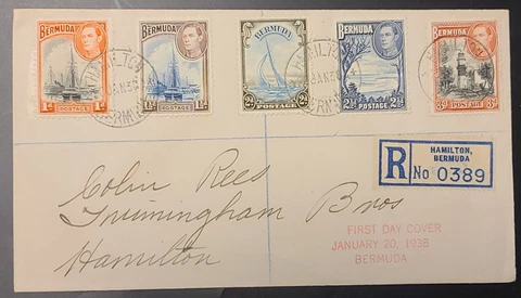 Bermuda 1938 Registered First Day Cover FDC Caribbean Hamilton 5 Nice Stamps Cover