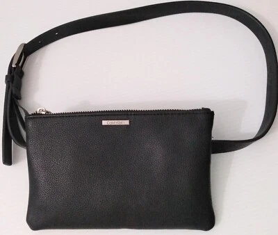 Calvin Klein Womens Size S/M Leather Slim Belt Bag Fanny Pack Black Travel Pouch - Image 1 of 4