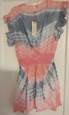 Nuevo Vestido Playa Mameluco Elan Tie-dye Rosa y Azul con Volantes Talla M Foto 1 de 4
