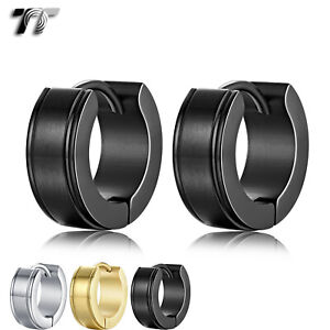 TT 5mm Width Part Matt Stainless Steel Hoop Earrings 3 Colours (EH109)2022 NEW