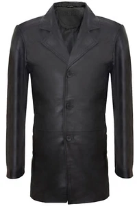 Herren 3/4 Schwarz Cromby Mantel Lamm Nappaleder Klassisch Retro Jacke - Bild 1 von 4