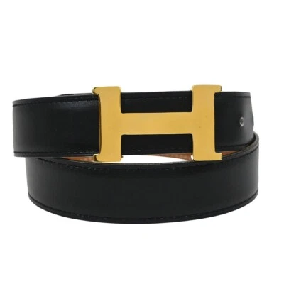 Cinto reversível Hermes caixa preta panturrilha Constance #68 pequeno bom □A 06 186001 - Imagem 1 de 4