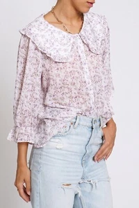 Sans Souci Women Blouse Pink Floral Ruffle Collar 3/4 Sleeve Size L NWT - Picture 1 of 14