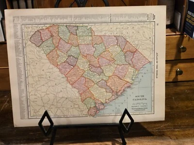 Антикварная карта 1913 Атлас мира Южная Каролина и Северная Каролина - Изображение 1 из 3