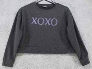 XOXO Top Women's Size Small Cropped Sweater Long Sleeve Charcoal Round Neck - Picture 1 of 4