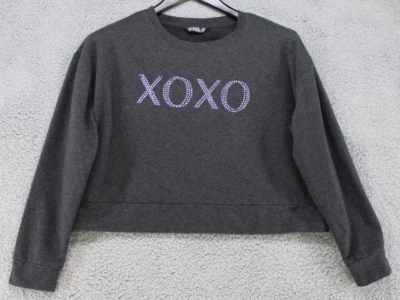 Suéter XOXO Top Para Mujer Talla Pequeña Recortado Manga Larga Carbón Cuello Redondo Foto 1 de 4