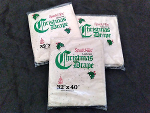 3 NOS Vtg Tree Skirt Sparkl-Tex Glittering Christmas Drape 32" X 40” Lot Holiday