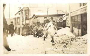 ALASKA - REINDEER TRANSPORTATION ON BUSY STREET - OLD REAL PHOTO POSTCARD VIEW - Picture 1 of 2
