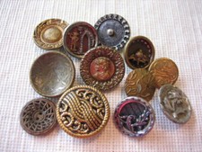 Mixed Lot of 12 Small Metal Picture, Floral, Pattern Buttons - ML11