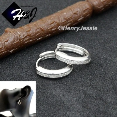 PENDIENTE REDONDO HUGGIE HOOP PLATA ESTERLINA 925 SÓLIDA ICY BLING CZ HOMBRE MUJER*E247 Foto 1 de 4