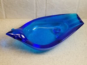 Vintage Fenton Olde Virginia Glass Colonial Blue MCM Bird Pipe Ashtray 8 5/8" - Picture 1 of 5