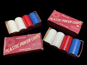 Plastic Poker Chips Vintage Unbreakable & Interlocking Red White Blue 100 - Picture 1 of 3