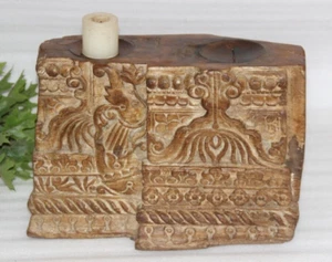 Antique Wooden Floral Carving Pillar Column Base Candle Holder Stand Original - Picture 1 of 11
