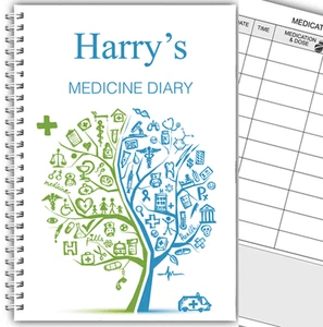 A5 PERSONALISED MEDICINE DIARY/ MEDICATION LOG BOOK/ DAILY MEDICINE RECORD 02 - Picture 1 of 4