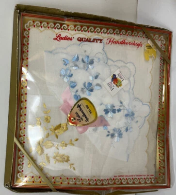 Vintage NOS FRUIT OF THE LOOM Ladies Hankerchiefs Set of 2 In  Box Floral - Image 1 of 3