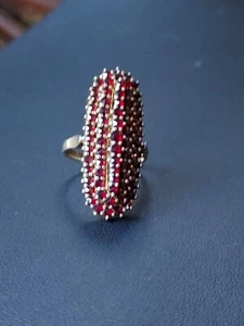 RARE Oblong Antique VTG 900 G2 Silver Garnet Bohemian Ring Czech Republic Sz 6.5 - Picture 1 of 13
