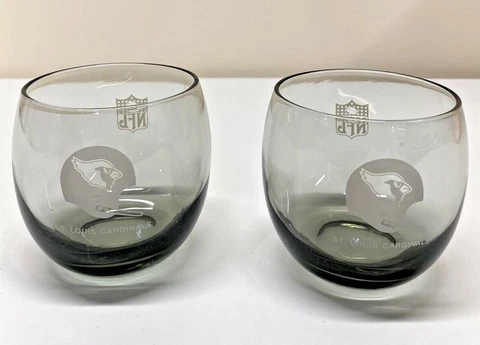 Set of Two Vintage St Louis NFL Cardinals Football Smoked Glass Rocks Helmet NFL Cover